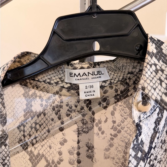Vintage 90’s Emanuel Ungaro Sheer Snake-Print Button-Down Blouse - White & Black - Picture 2 of 14